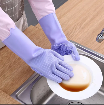 Picture of 1 Pair Silicone Gloves Kitchen Cleaning Dishwashing Gloves Magic Scrubber Rubber Dish Washing Gloves Tools Kitchen Gadgets New