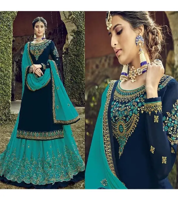 Picture of Semi-stiched Georgette Embroidery Work Free Size Designer Sarara Dress For Women