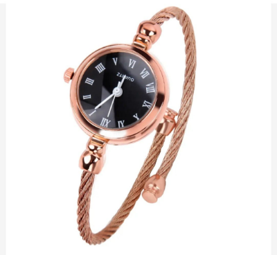 Picture of rose gold black plate Vintage Quartz Watch -Alloy Straps Band Analog Bracelet Wrist Watches -Women Quartz Fashion Watches -Gift Exquisite Wrist Clock