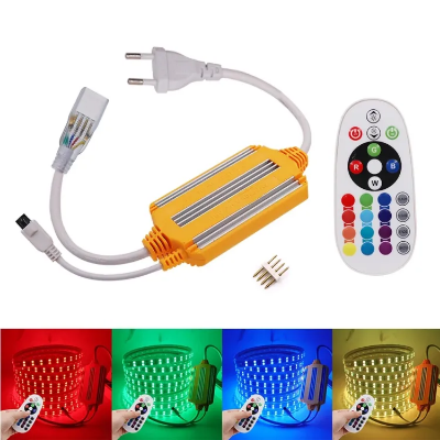 Picture of 5050 w waterproof led rgb controller with 24 key ir remote for 1500 2835 rgb led tape or neon light eu plug