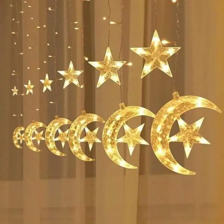 Picture of Ramadan Decorations 2024 Star Moon Curtain Garland String Light Aid Eid Mubarak For Home Arabic Islam Muslim Event Party Supplies