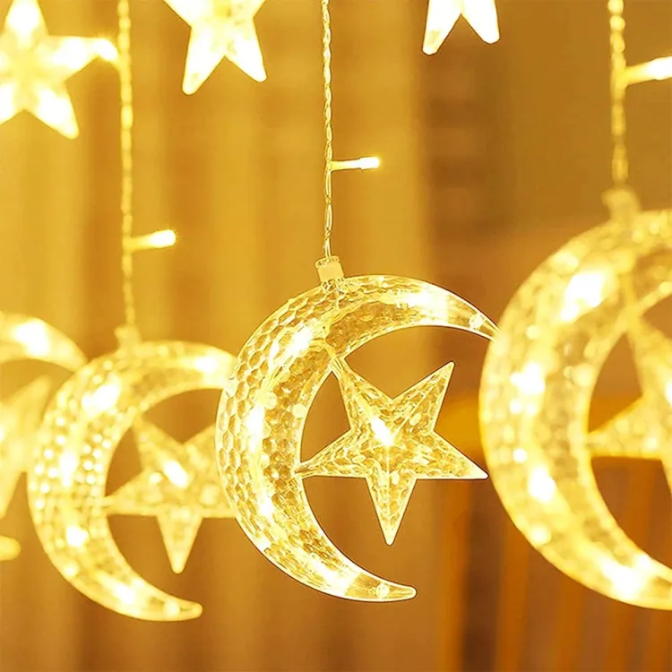 Picture of Ramadan Decorations 2024 Star Moon Curtain Garland String Light Aid Eid Mubarak For Home Arabic Islam Muslim Event Party Supplies