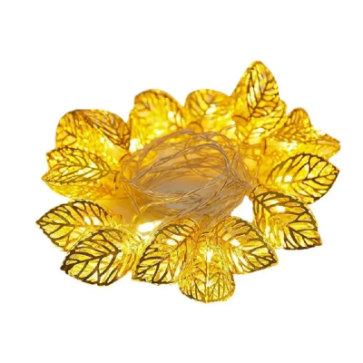 Picture of Metallic Fairy Light 3D Leaf Shape Gold Color Current Powered Pieces Set