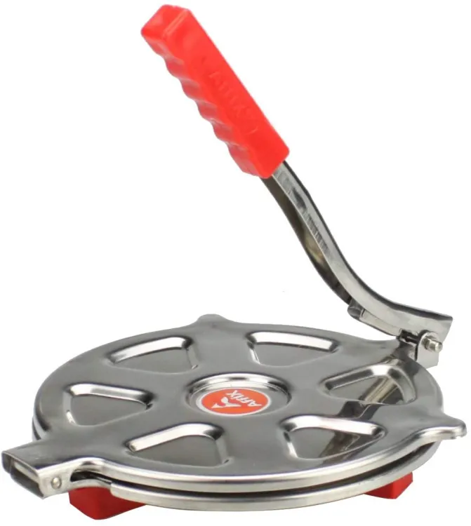 Case Plus Heavy Quality Stainless Steel 7.5 inch Dia.Puri Maker Press Machine with Hand Manual Stainless Steel Puri Press Papad/Khakhra/Chapati Maker(RED Handle)