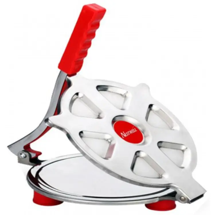 Case Plus Heavy Quality Stainless Steel 7.5 inch Dia.Puri Maker Press Machine with Hand Manual Stainless Steel Puri Press Papad/Khakhra/Chapati Maker(RED Handle)
