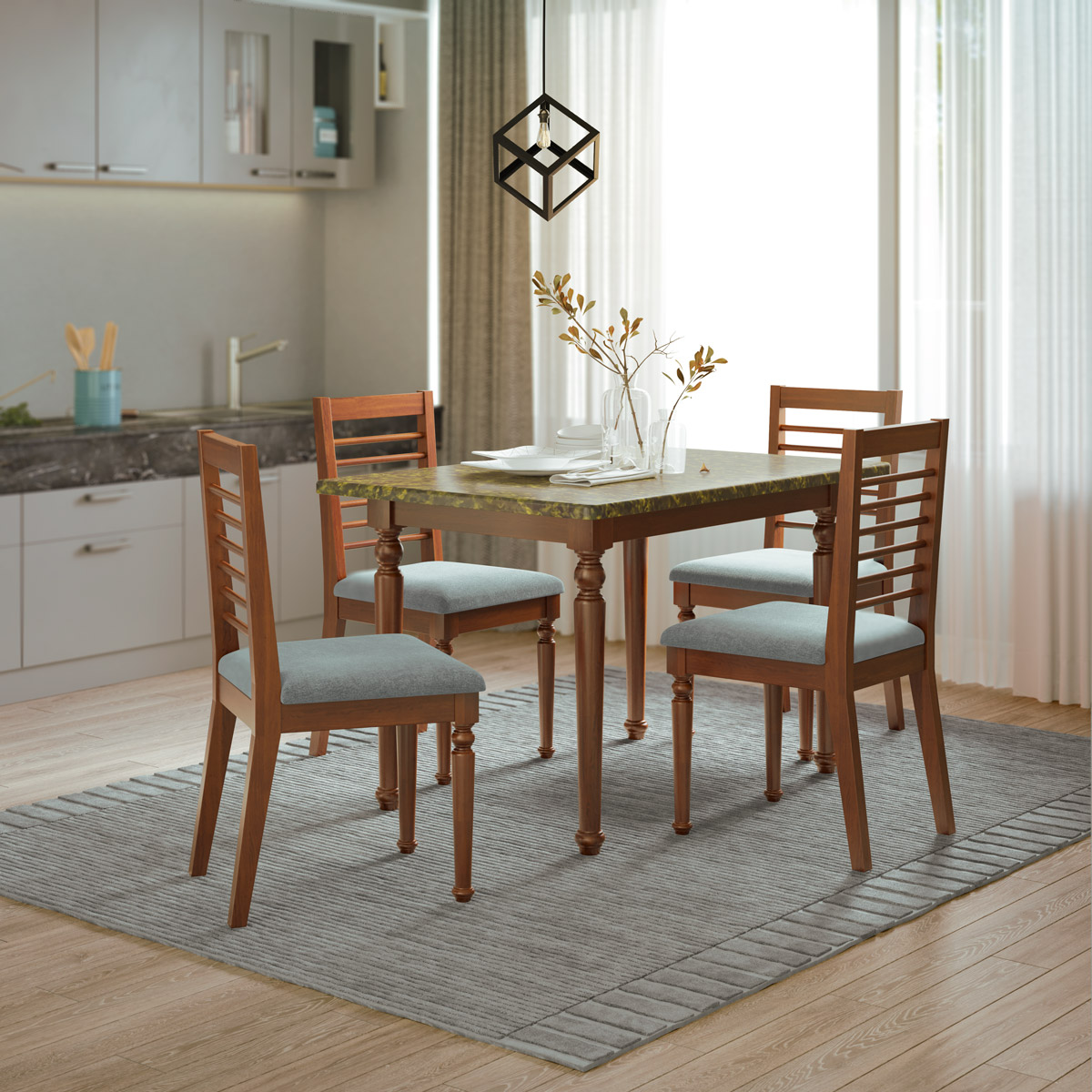 Picture of Regal Dining Table-Edessa TDH-341-3-1-20 (4 Seater-Yellowish)