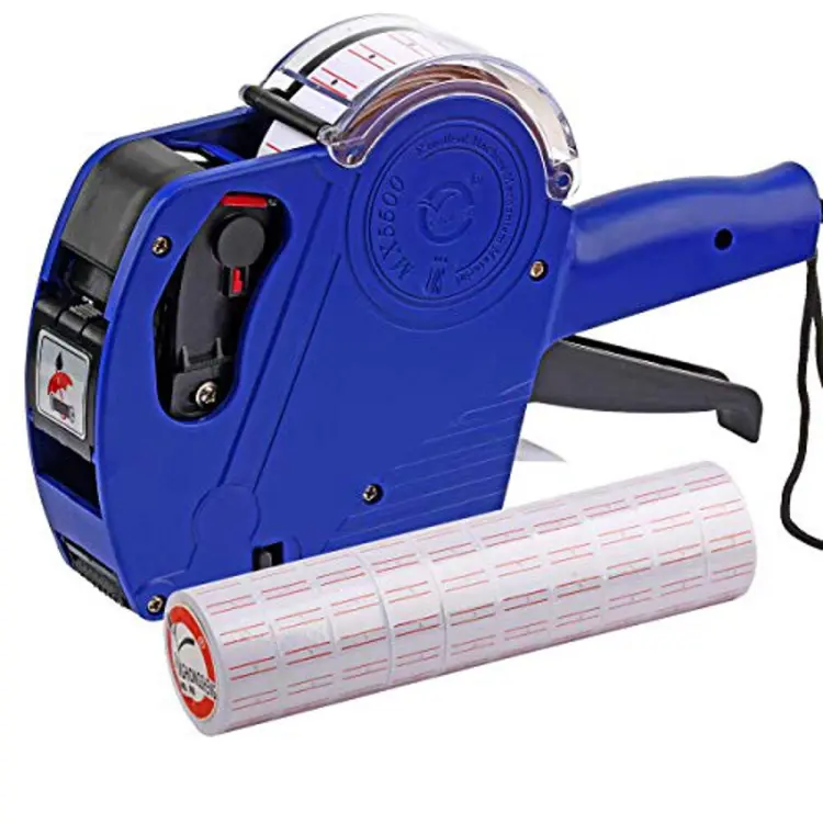 Picture of Price tag labels machine with paper sticker rolls.