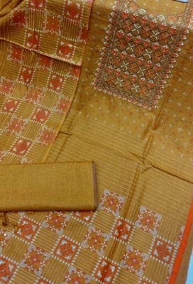 Picture of Premium Quality Cotton Embroidery Worked Printed Three Piece for Women Unstiched Skin Print 3 Piece New Gorgeous Salwar Kameez