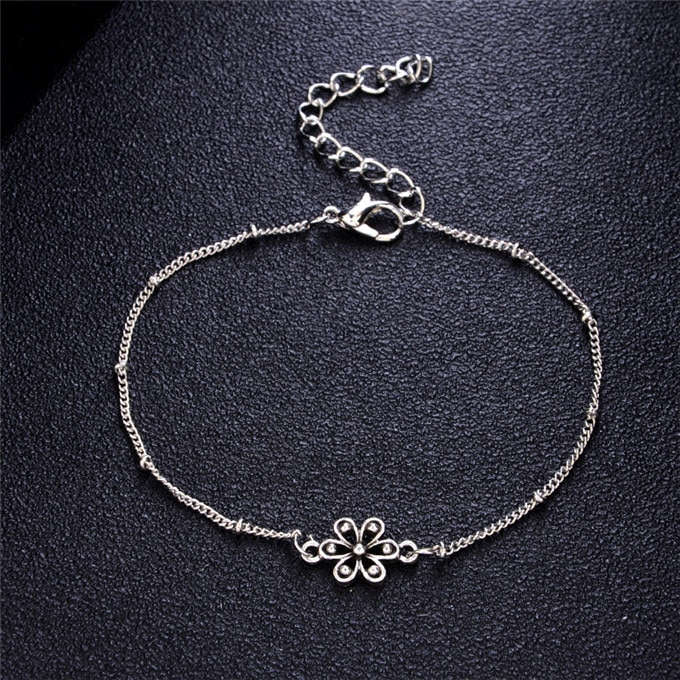 Picture of Bohemian Personality Sun Flower Rose Female Anklets Bead Chain Double Layer Anklet Foot Jewelry Ankle Bracelets For Women Leg Chain