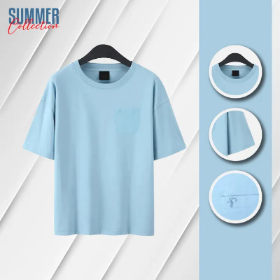 Buy Sky Color Drop Shoulder With Pocket T-Shirt For Men Online at Best Price in Bangladesh