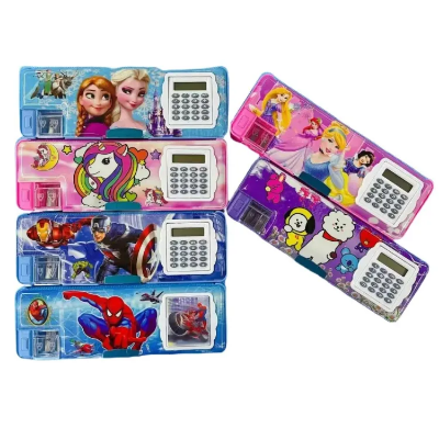 Picture of Pencil box with calculator and dual sharpener for school, kids of any color