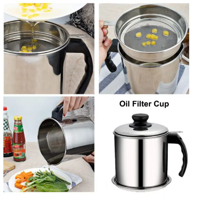 Picture of 1.3l Stainless Steel Oil Filter Household Oil Container with Lid Cooking Oil Fat Separator for Filter Residue