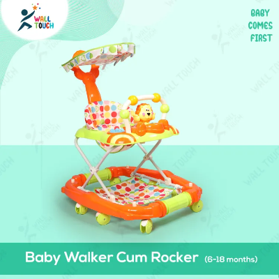 Picture of Children's Walking Assistance PU Rubber Wheel 2 in 1 Folding Baby Walker Cum Rocker For Kids, With Foot rest & Umbrella