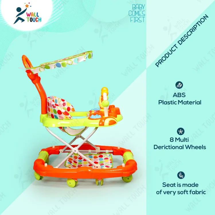 Picture of Children's Walking Assistance PU Rubber Wheel 2 in 1 Folding Baby Walker Cum Rocker For Kids, With Foot rest & Umbrella