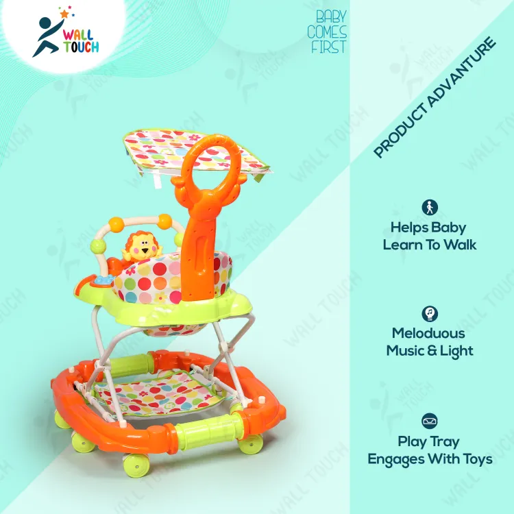 Picture of Children's Walking Assistance PU Rubber Wheel 2 in 1 Folding Baby Walker Cum Rocker For Kids, With Foot rest & Umbrella