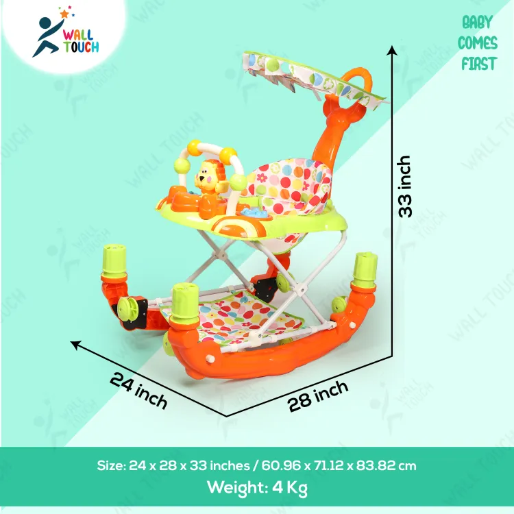 Picture of Children's Walking Assistance PU Rubber Wheel 2 in 1 Folding Baby Walker Cum Rocker For Kids, With Foot rest & Umbrella