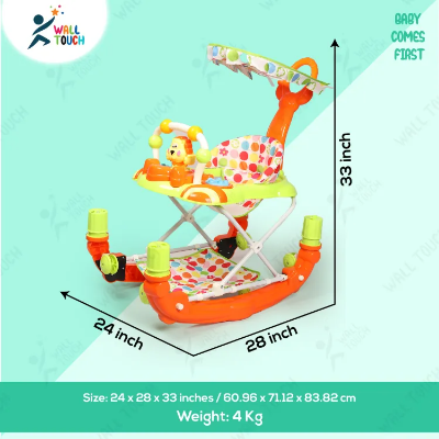 Picture of Children's Walking Assistance PU Rubber Wheel 2 in 1 Folding Baby Walker Cum Rocker For Kids, With Foot rest & Umbrella