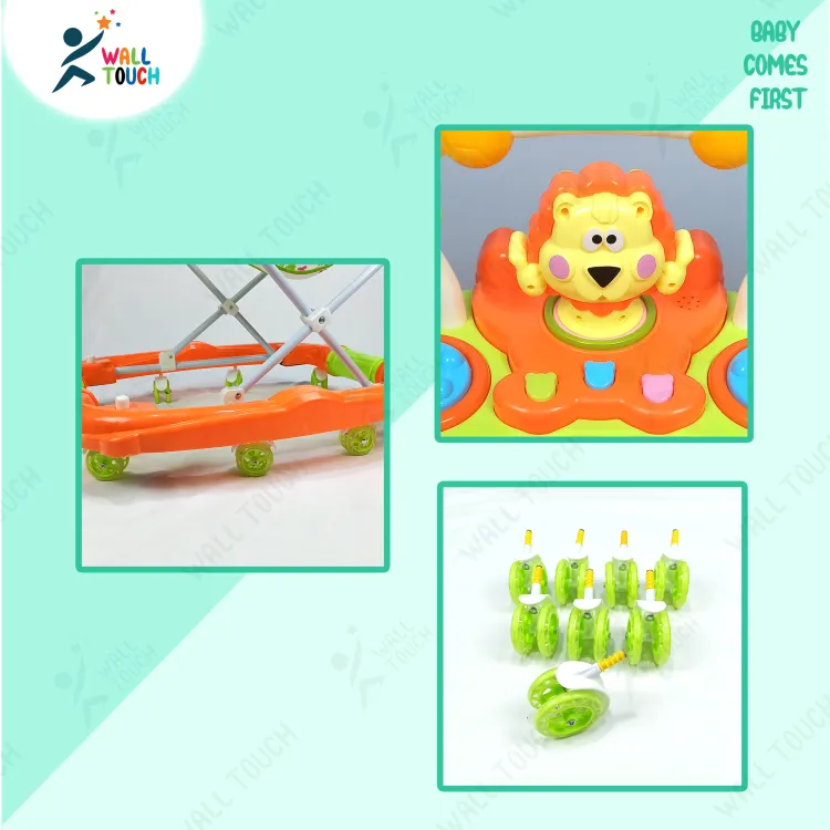 Picture of Children's Walking Assistance PU Rubber Wheel 2 in 1 Folding Baby Walker Cum Rocker For Kids, With Foot rest & Umbrella