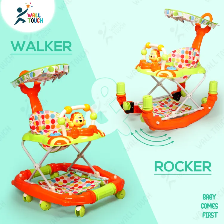 Picture of Children's Walking Assistance PU Rubber Wheel 2 in 1 Folding Baby Walker Cum Rocker For Kids, With Foot rest & Umbrella