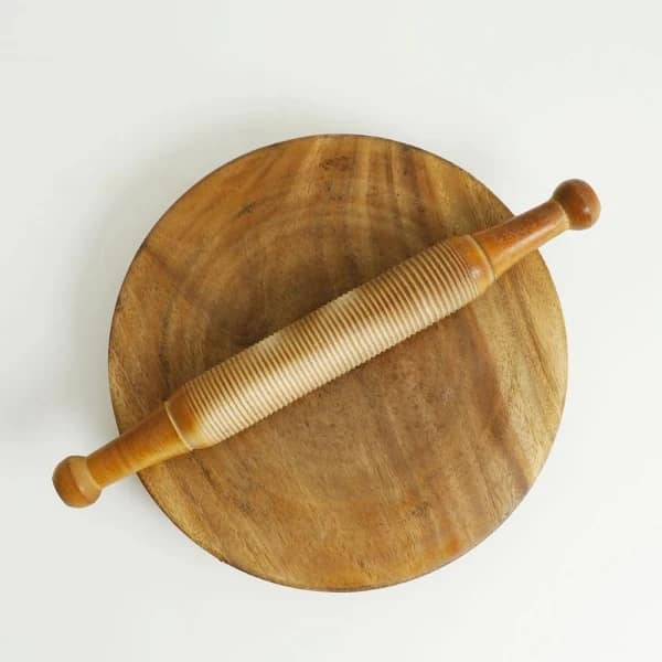 Picture of Sheesham Wood - Easy to Use and Clean - Beautifully patterned rolling board - Wooden Piri Belon - Roti Maker