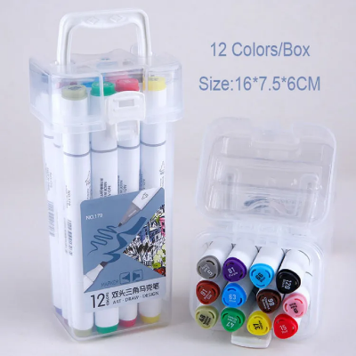 Picture of 12/24/36/48/60 Colors Markers Pen Permanent Double Tips Graphic Skewing Drawing Liner Artist Dual Headed Alcohol Maker Pens