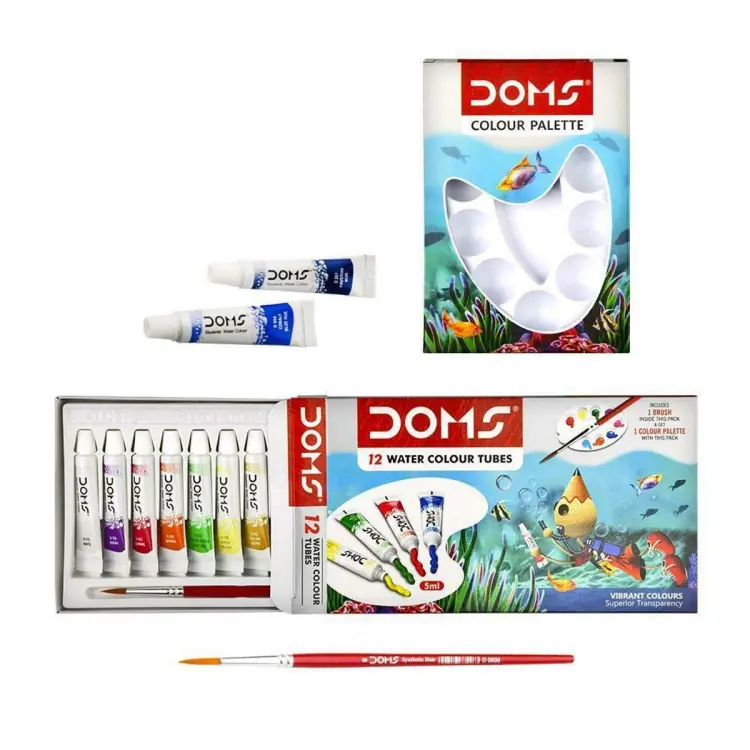 Picture of Doms Water Colour Paint r 12 Color Tubes box + 1pc Brush &1pc Palette for Water Painting