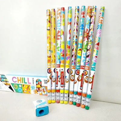Picture of 10pcs Chill Super Dark 10HB Rubber Tipped Graphite Pencils with Sharper [[Full Box Set]]