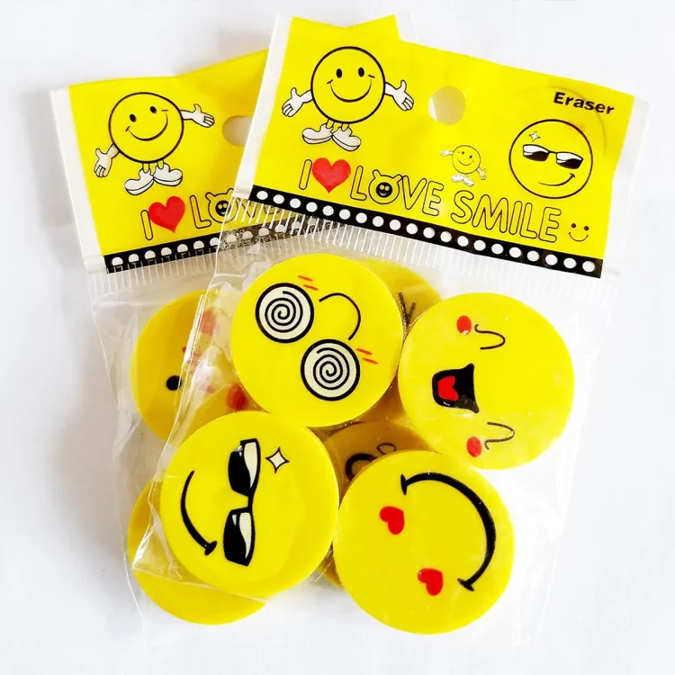 Picture of Emoji Pencil Erasers Yellow Color For Children - 4pcs (Pack of 2)