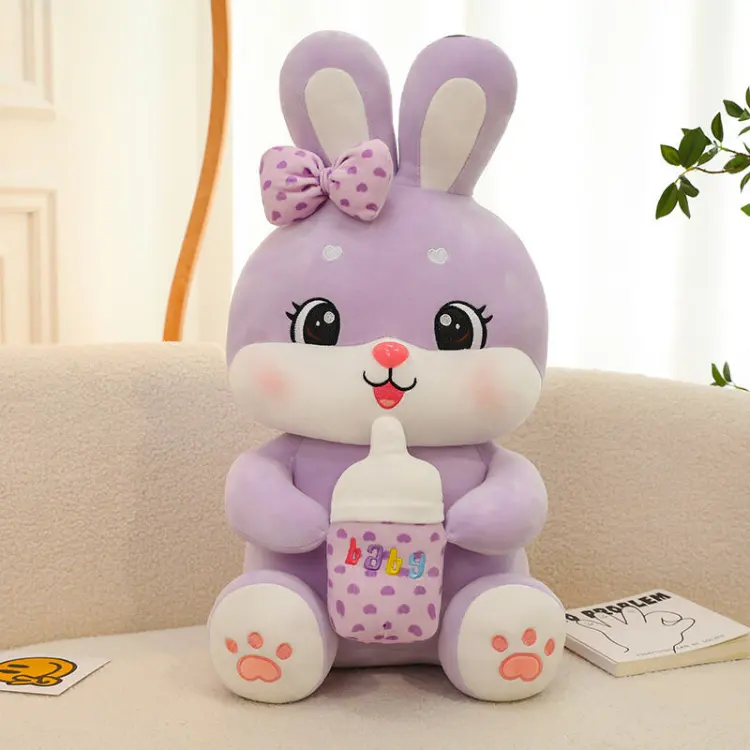 Picture of Large Baby Bottle Rabbit Plush Toy Bow Hold Baby Cute Super Soft Rabbit Doll
