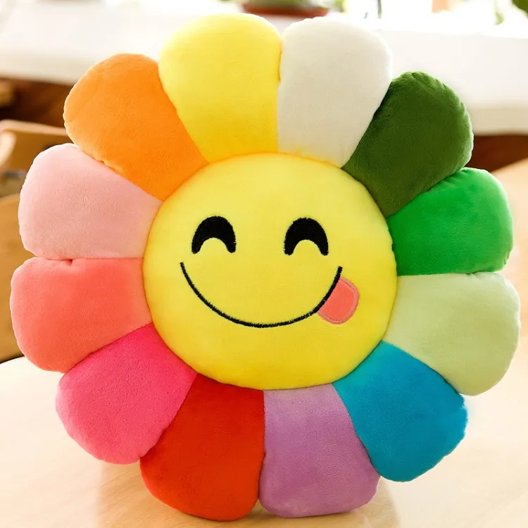 Picture of Multicolor sunflower shape pillow Cute face cartoon plush material PP cotton filled Cushion