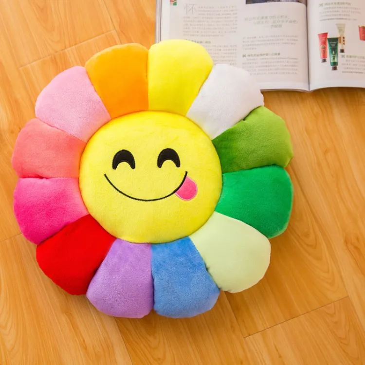 Picture of Multicolor sunflower shape pillow Cute face cartoon plush material PP cotton filled Cushion