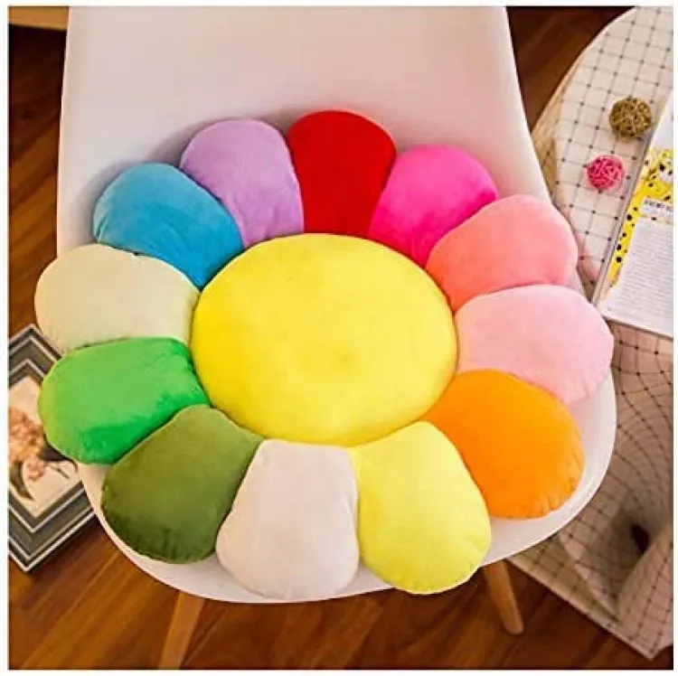 Picture of Multicolor sunflower shape pillow Cute face cartoon plush material PP cotton filled Cushion