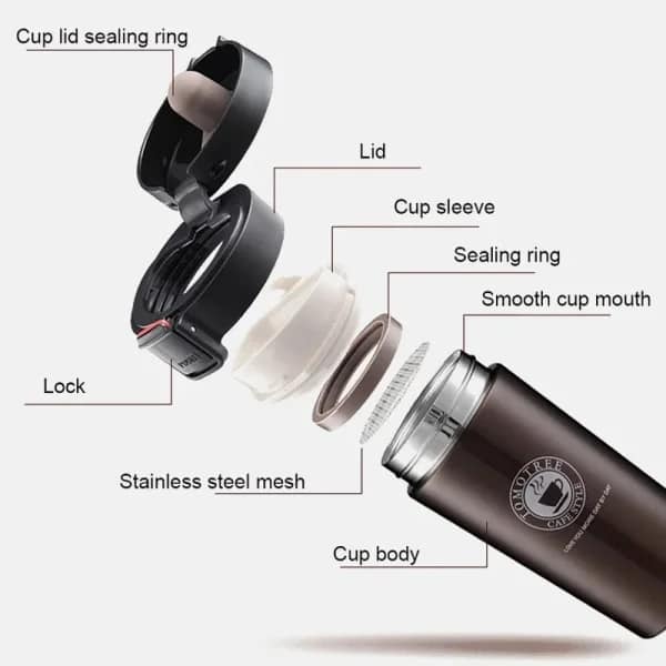 Picture of New Double Wall Vacuum Insulated Stainless Steel Tea Coffee Mug Thermos Flask Travel Mug Tumbler with Flip Lid Mesh Filter Hot and Cold for 4-6 Hours-Best Gadgets