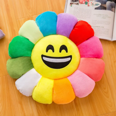 Picture of Multicolor sunflower shape pillow Cute face cartoon plush material PP cotton filled Cushion (Size-16 Inch)