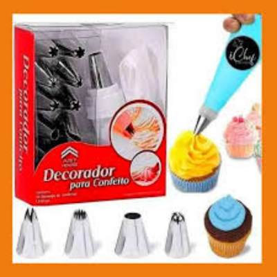 Picture of 12 Piece Cake Decorating Set Frosting Icing Piping Bag Tips with Steel Nozzles. Reusable & Washable