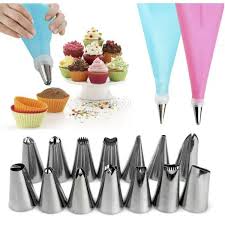 Picture of 12 Piece Cake Decorating Set Frosting Icing Piping Bag Tips with Steel Nozzles. Reusable & Washable
