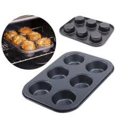 Picture of 6 Round Non Stick Muffin and Mini Cupcake Mold - Black