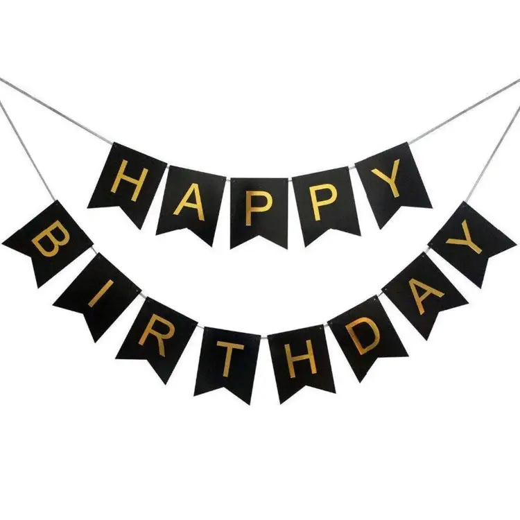 Picture of Happy Birthday Paper Banner - Black, Red, Light Blue, Pink And White Card Banner for Birthday Decoration - (Pack of 1 Piece)
