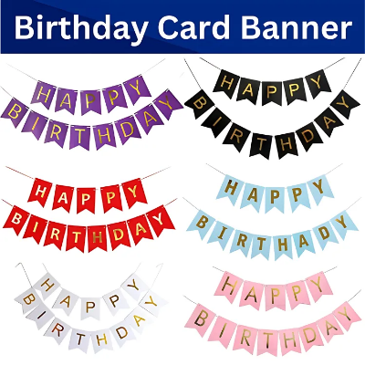 Picture of Happy Birthday Paper Banner - Black, Red, Light Blue, Pink And White Card Banner for Birthday Decoration - (Pack of 1 Piece)
