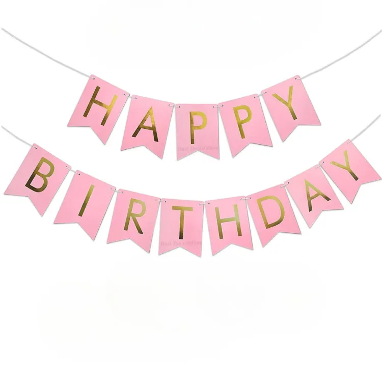 Picture of Happy Birthday Paper Banner - Black, Red, Light Blue, Pink And White Card Banner for Birthday Decoration - (Pack of 1 Piece)