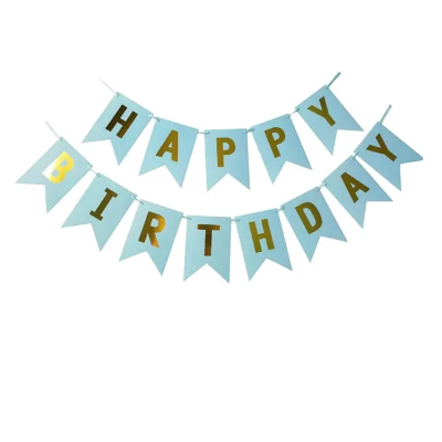 Picture of Happy Birthday Decoration Combo Pack – Blue Backdrop Foil Curtain, Light Blue Paper Birthday Banner With Metallic Balloons - Blue, Silver
