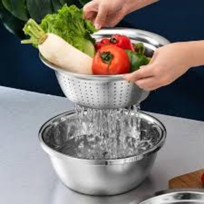 Picture of 3 In 1 Multifunctional Stainless Steel Basin With Vegetable Cutter + Drain Basket