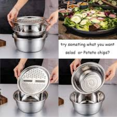 Picture of 3 In 1 Multifunctional Stainless Steel Basin With Vegetable Cutter + Drain Basket