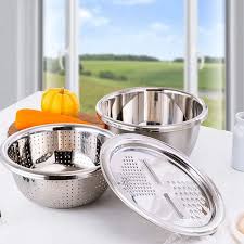 Picture of 3 In 1 Multifunctional Stainless Steel Basin With Vegetable Cutter + Drain Basket