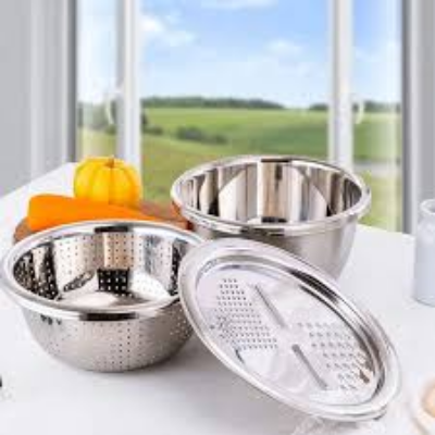Picture of 3 In 1 Multifunctional Stainless Steel Basin With Vegetable Cutter + Drain Basket