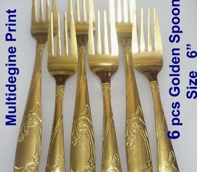 Picture of Stainless Steel Spoon Gold Color Cutlery 6pcs (6inch) Premium Quality.