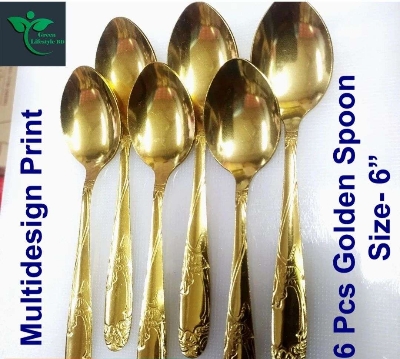 Picture of luxury gold color 6pcs set (6inch) tablespoon stainless steel spoon.
