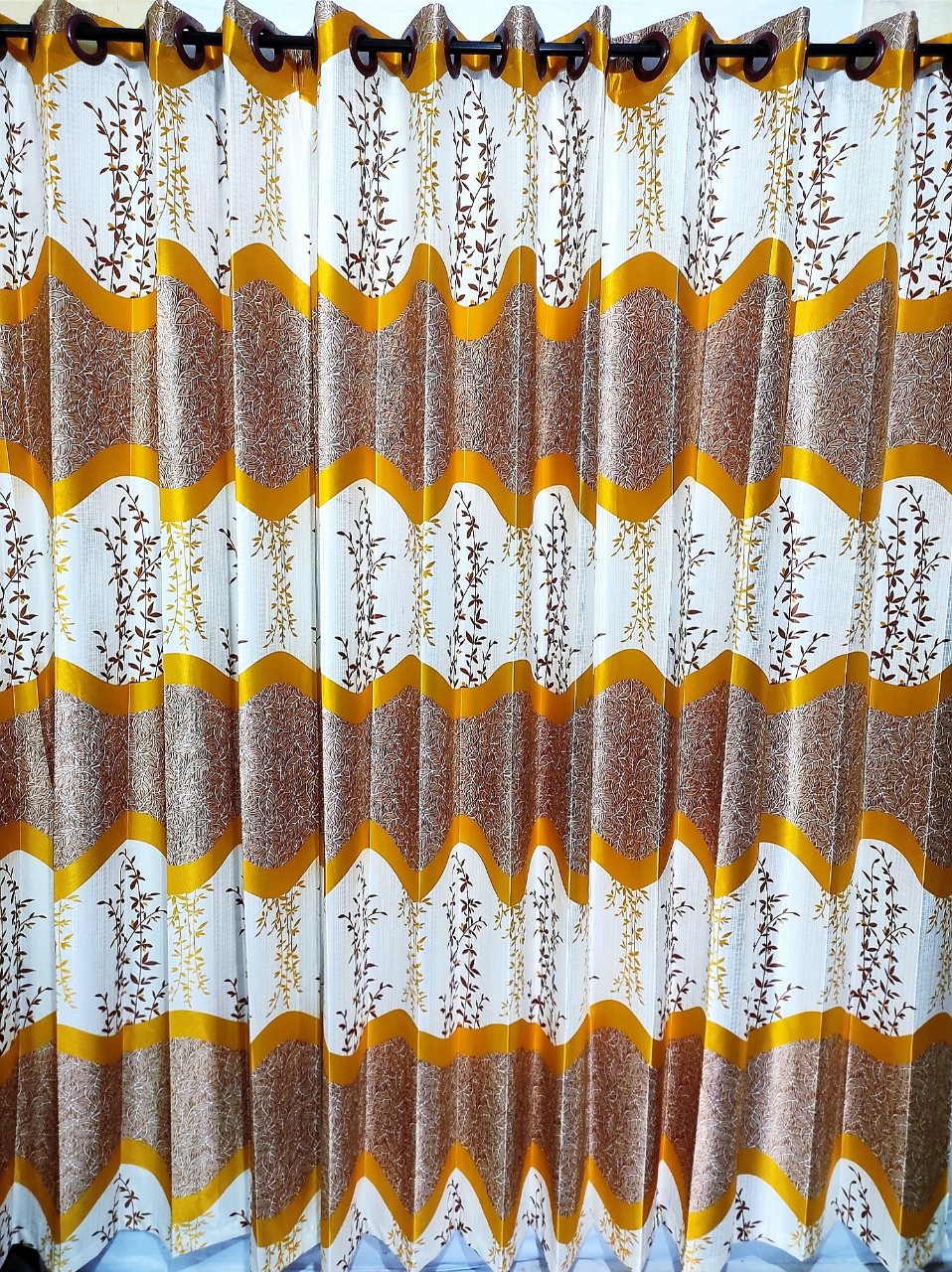 Buy Curtain Porda Synthetic curtains Indian porda window protector 45*80 inch standard size Yellow and white art 4 kuchi curtain at Best Price In Bangladesh