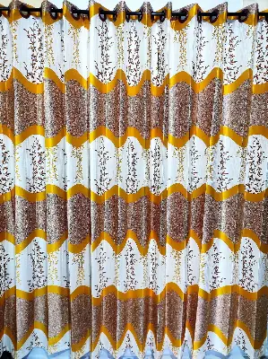 Buy Curtain Porda Synthetic curtains Indian porda window protector 45*80 inch standard size Yellow and white art 4 kuchi curtain at Best Price In Bangladesh