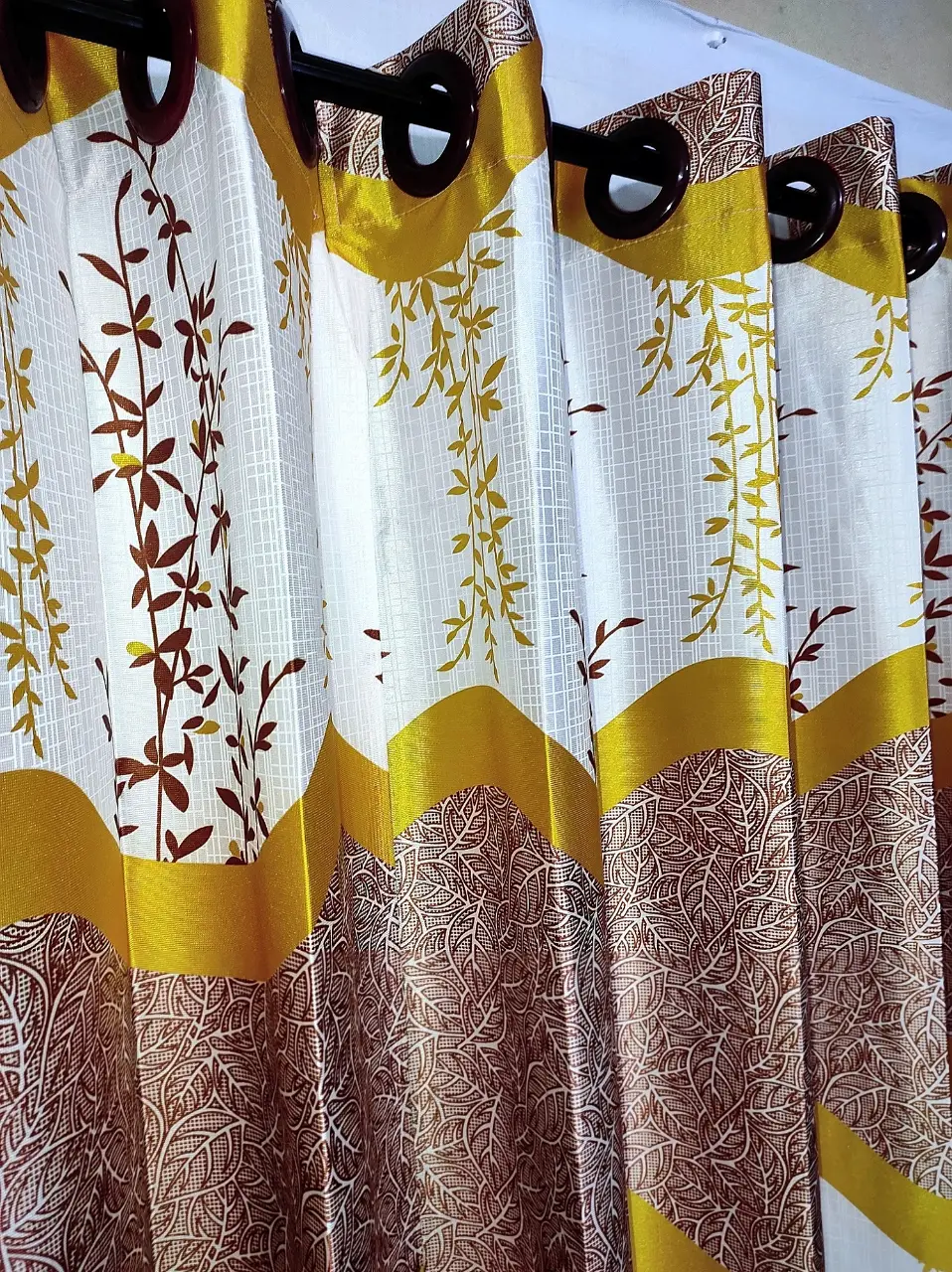 Buy Curtain Porda Synthetic curtains Indian porda window protector 45*80 inch standard size Yellow and white art 4 kuchi curtain at Best Price In Bangladesh